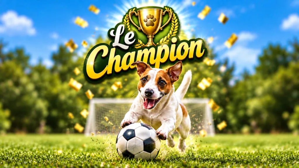 Chien Jack Russell jouant au football avec trophée doré