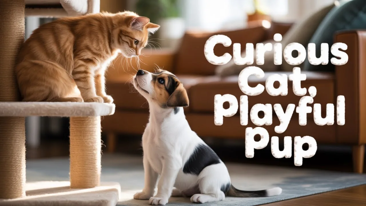 Un chiot Jack Russell joue avec un chat !